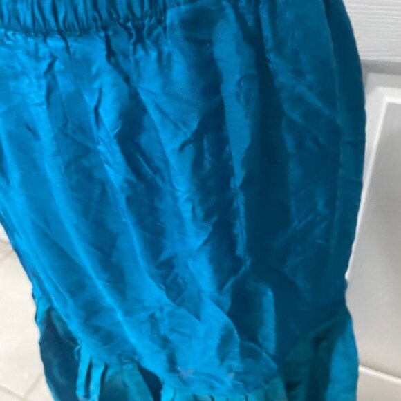 VTG CLASSY CHIC 100% SILK MIDI TIERED SKIRT TURQUOSE 8 GLOSSY SOPHISTICATED - Picture 13 of 16